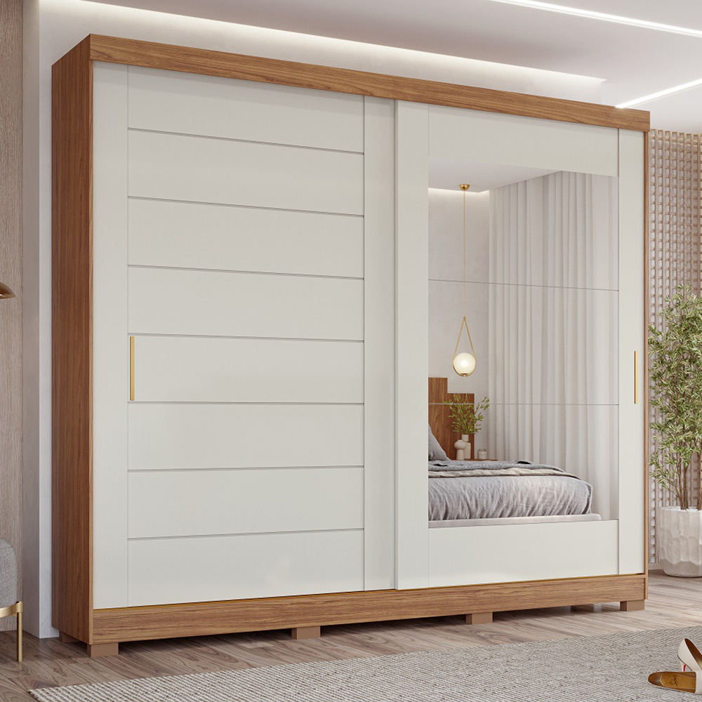 Guarda-Roupa Casal 2 Portas Correr 8 Gavetas MDF Espelho Floren