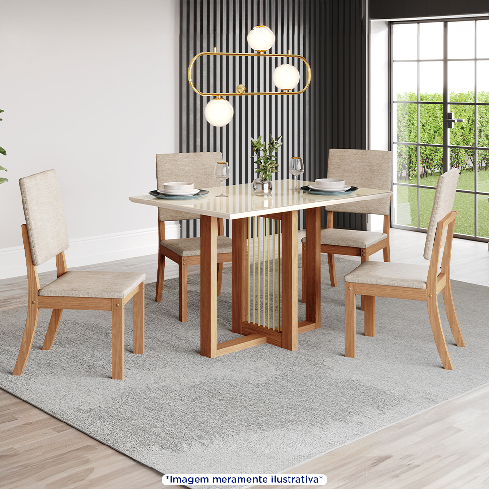 Conjunto de Mesa 4 Cadeiras Tampo MDF com Assento Estofado Natal