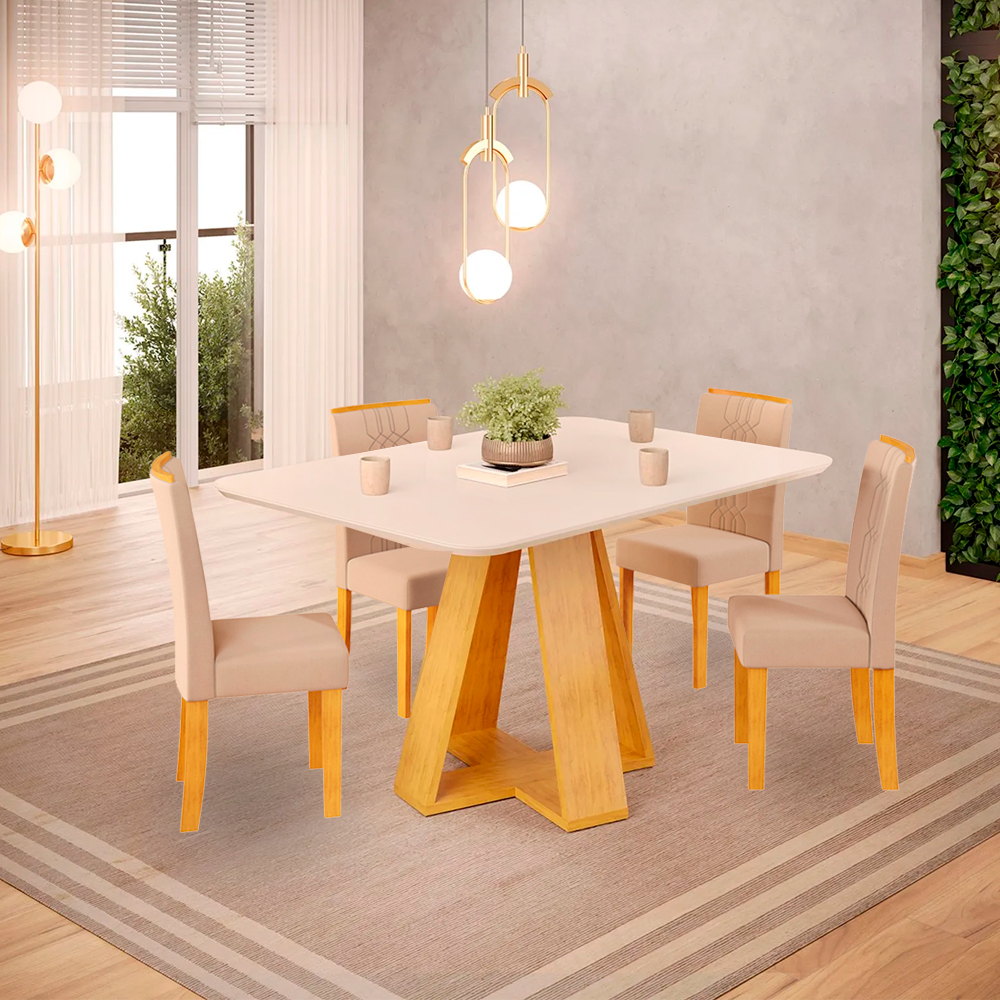 Conjunto de Mesa 4 Cadeiras Tampo MDF com Assento Estofado Celeste DJ