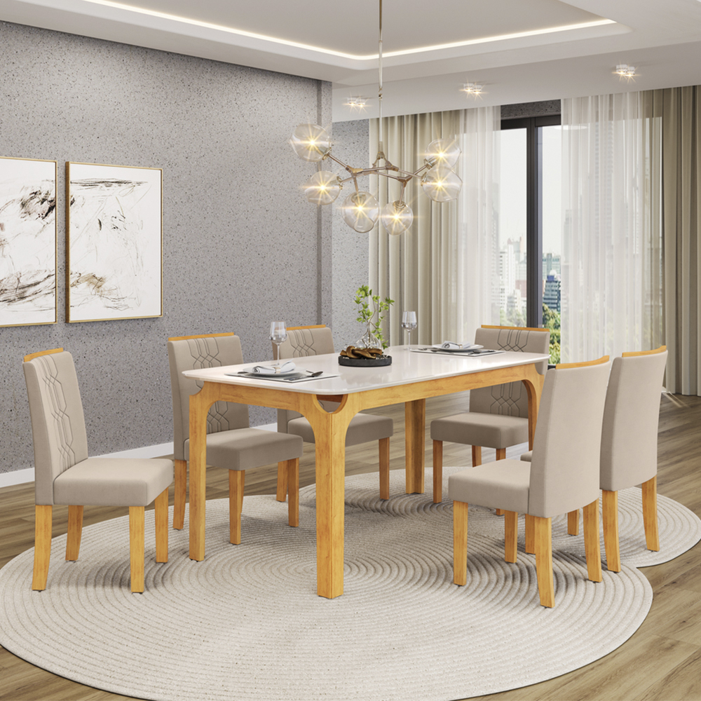 Conjunto de Mesa 6 Cadeiras Com Assento Estofado Marina DJ M?veis