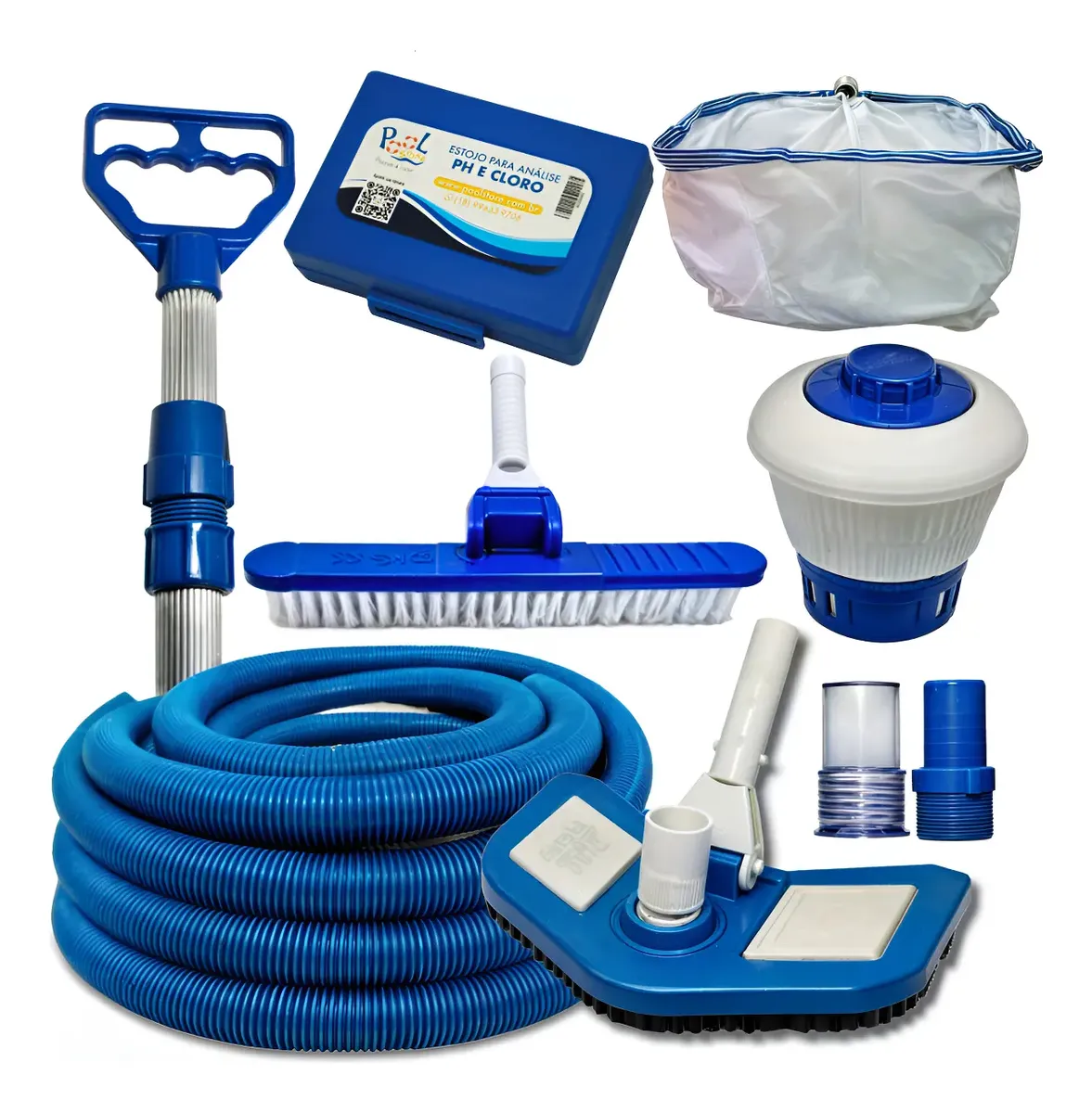 Kit Limpeza Piscina Acess?rios Aspirador Clorador Completo