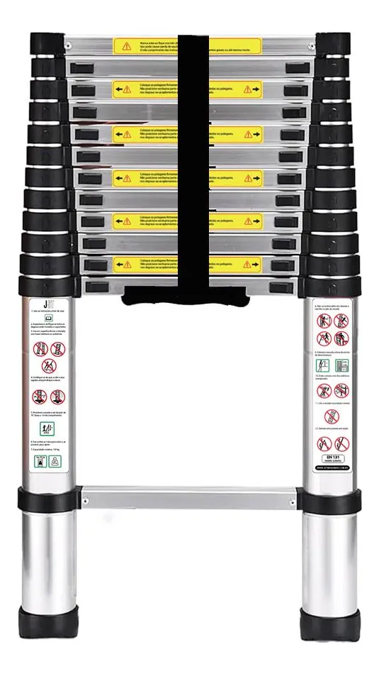 Escada Telesc?pica JST 13 Degraus Inox 3,8m Dobr